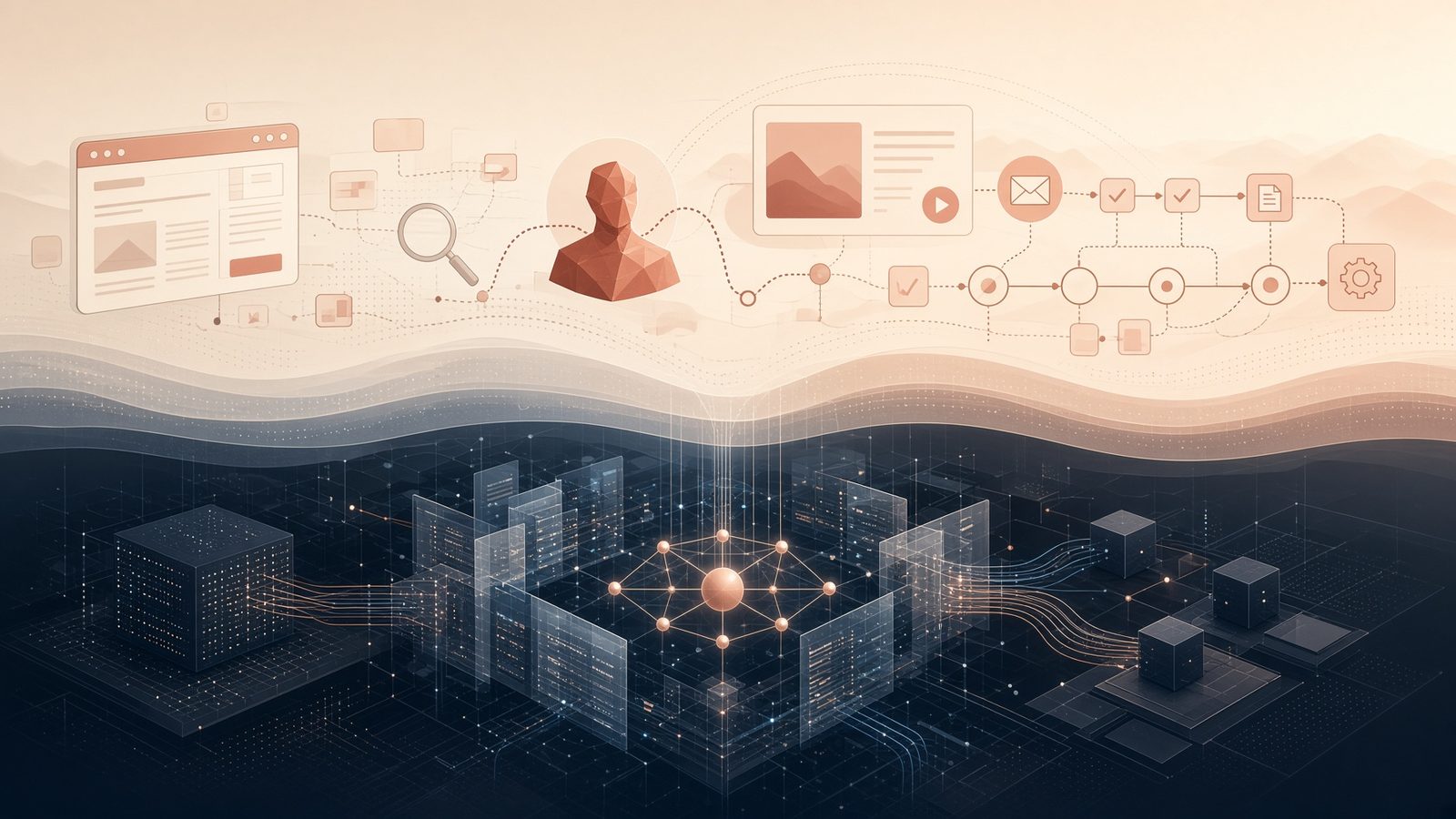 Visible business layer connecting into deeper infrastructure.