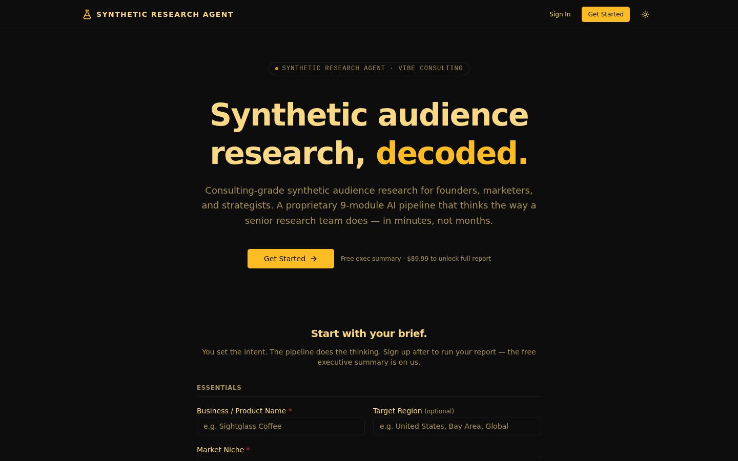 Synthetic Research Agent — live site